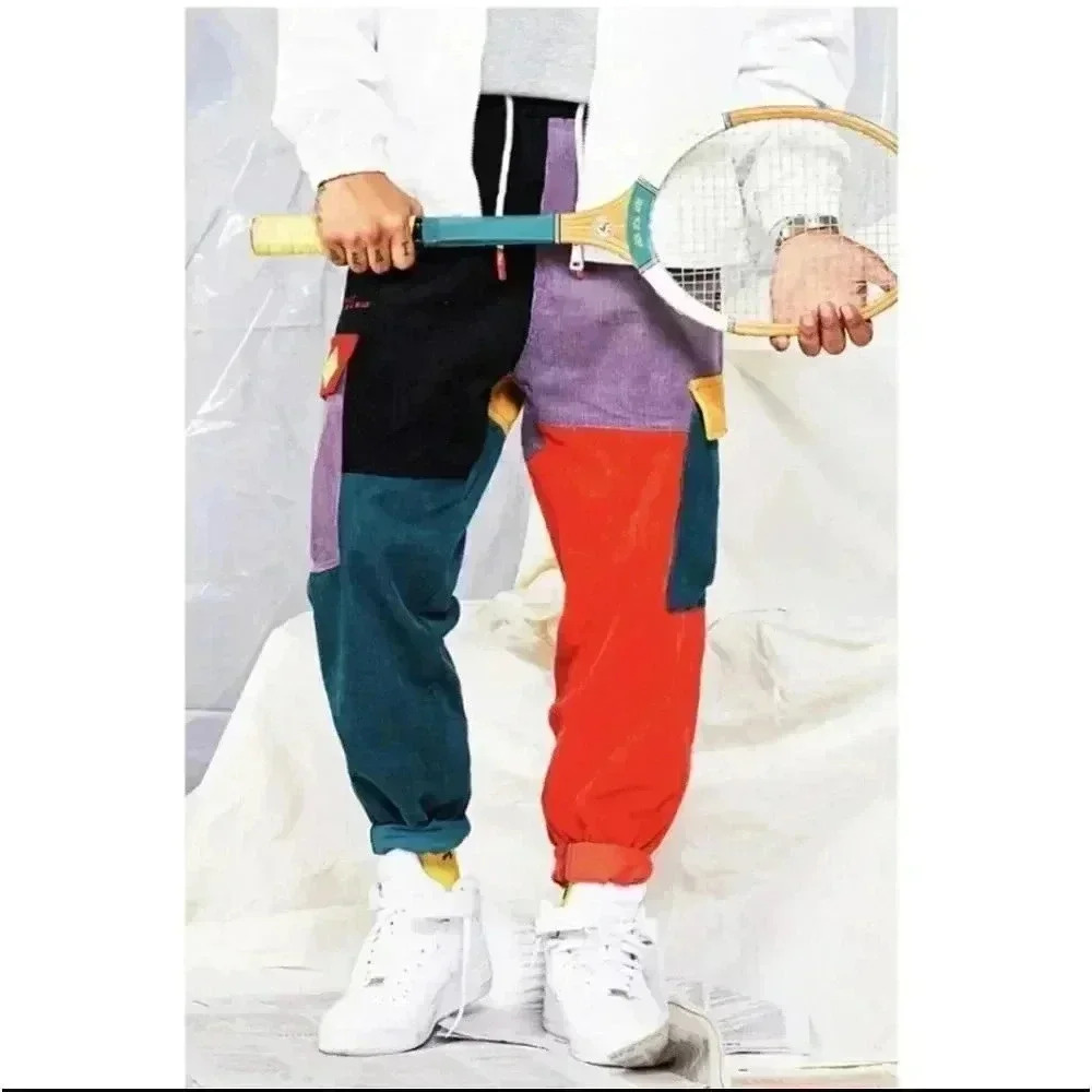 Coursemys Hight Street Corduroy Colorblock Cargo Pants 90s Y2K Joggers M
